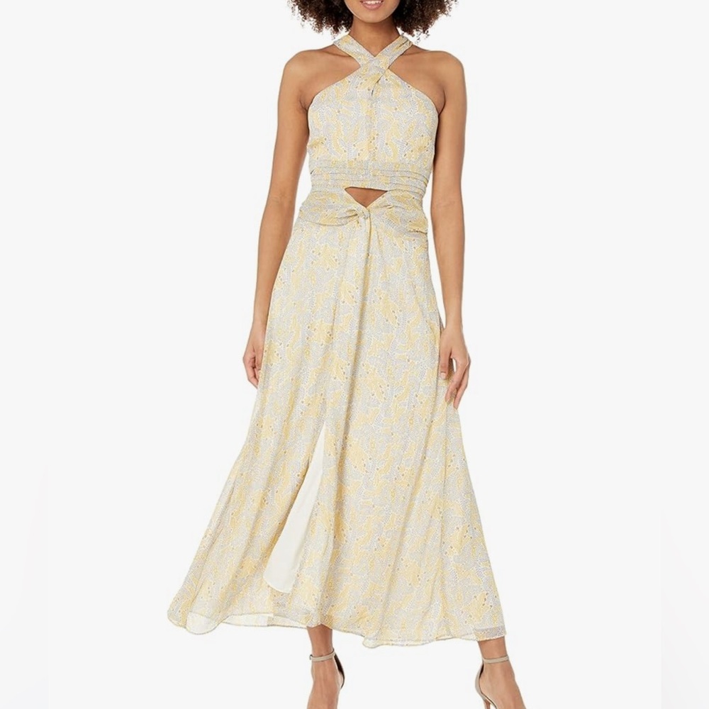Likely Sz 4 Lucy Pasley Pastel Halter Cut Out Metallic Party Wedding Maxi Dress